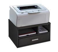 Relaxdays Support d’imprimante Table de travail, 3 compartiments, aggloméré, meuble HxLxP 22 x 40x 30 cm, noir