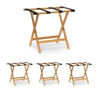Relaxdays Support de bagages Porte-bagages valises HxlxP: 50 x 60 x 37,5 cm en bambou accessoire avec 4 sangles dépose valise, nature (Lot de 4)
