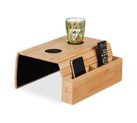 Relaxdays Support accoudoir, Bambou, HxLxP: 5,5x50x33,5 cm, Plateau, Dessous de Verre, 2 Compartiments, Nature - Noir