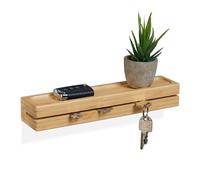 Relaxdays Porte-clés, étagère en Bambou avec étagère, Largeur : 29,5 cm, Rangement Mural, Couloir et entrée, Naturel