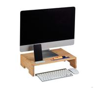 Relaxdays Support de moniteur, bambou, rehausseur écran, 3 compartiments, porte-ordinateur, HLP : 10,5x41x28 cm, nature