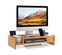 Relaxdays Support de moniteur en bambou – 14 compartiments, réhausseur ergonomique 15x65x28 cm