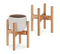 Relaxdays Supports de plantes en bambou réglables et empilables pour pots Ø 32 cm Set de 2 Naturel