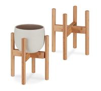 Relaxdays Support de plantes, en bambou en set de 2, pour pots de fleurs jusqu'à 32 cm Ø, réglable & empilable, naturel