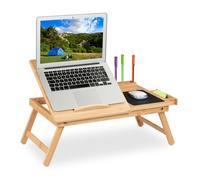 Relaxdays Support de tablette pour lit & canapé, pliable, HxLxP : 17,5x62x34 cm, bambou, tiroir & tapis à souris, nature