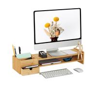 Relaxdays Support d'écran en bambou, 5 tiroirs, réhausseur d'écran d'ordinateur/laptop, HxLxP : 13 x 70 x 19 cm, naturel
