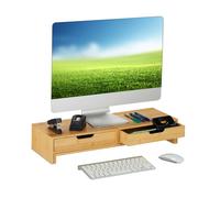 Relaxdays Support d'écran en Bambou, 2 écrans, réhausseur d'écran réglable et Extensible, HxLxP : 11x107x22 cm, Naturel