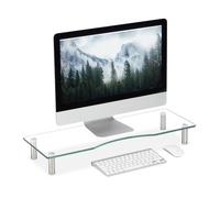 Relaxdays Support d'écran en verre, rehausse TV/ordinateur réglable 9-11 cm, 70 x 24 cm, transparent