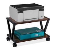 Relaxdays Support d'imprimante, 2 Niveaux, Petit Meuble à roulettes, H x L x P : 28 x 44 x 28,5 cm, Marron et Noir