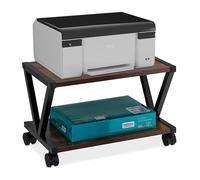 Relaxdays Support d'imprimante, 2 Niveaux, Petit Meuble à roulettes, H x L x P : 28 x 44 x 28,5 cm, Marron et Noir
