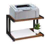 Relaxdays Support d'imprimante, Organiseur de Bureau, H x L x P : 28 x 44 x 28 cm, Design Industriel, Marron foncé/Noir