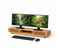 Relaxdays support écran, 2 moniteurs, 3 compartiments, H x L x P : 14 x 96,5 x 24,5 cm, bambou, naturel