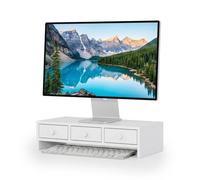 Relaxdays Support écran Blanc, 3 tiroirs, H x L x P: 12,5 x 51 x 24 cm, MDF, rehausse Bureau, Support PC