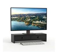 Relaxdays Support écran noir 2 tiroirs H x l x P: 12 5 x 47 x 18 cm MDF rehausse écran bureau support PC