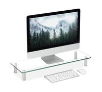 Relaxdays Support écran Verre, Plateau TV, de Notebook, réglable en Hauteur 9 à 11 cm, l x p 70 x 24 cm Transparent