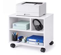 Relaxdays, Support imprimante, 3 Compartiments, 4 roulettes freinées, Blanc | Panneau de fibres, H x l x P : 35 x 30 x 40 cm