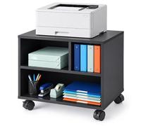 Relaxdays, Support imprimante 3 Niveaux, Mobile, 4 roulettes freinées, Noir | pour le bureau, chariot d'imprimante, panneau de fibres