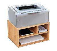 Relaxdays Support imprimante pour Bureau, 3 Compartiments, Rangement, HxLxP: 22 x 40 x 30 cm, Organiseur Bambou, Nature