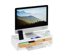 Relaxdays Support pour moniteur blanc avec tiroirs