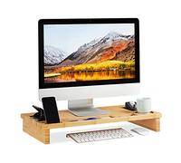 Relaxdays Support moniteur bambou, Rehaussement écran PC, Support d’écran espaces rangement HLP 9 x 60 x 30cm, naturel, Bamboo