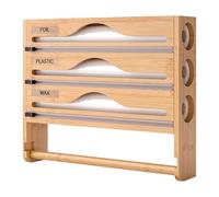 Relaxdays Support Mural 4 en 1 Bambou pour essuie-Tout, Film, Aluminium, Papier Cuisson, 30×35,5×7 cm, Naturel