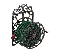 Relaxdays support mural pour tuyau d'arrosage pivotant, style antique, fonte, 52x33x31 cm, noir et or