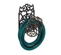 Relaxdays support mural pour tuyau d'arrosage, style antique pivotant, fonte, HxLxP 34x23x18 cm, noir et or