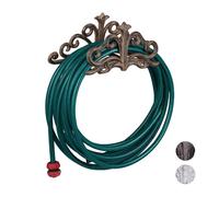 Relaxdays Support mural pour tuyau d'eau, style antique, jardin & tonnelle, fonte, H x L x P 15 x 36 x 15 cm, marron