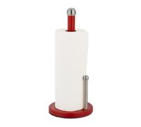 Relaxdays Support non fixe essuie-tout acier inoxydable avec barre d’arrêt H x D : 35 x 15 cm rouge - argenté