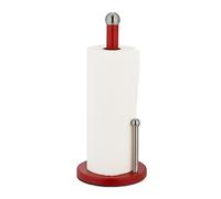 Relaxdays Support Non Fixe essuie-Tout, Acier Inoxydable, avec Barre d’arrêt, H x D : 35 x 15 cm, Rouge - argenté