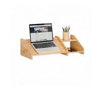 Relaxdays Support PC Portable en Bambou, 2 Plateaux, 17,5 x 61 x 26,5 cm, Bureau & Home Office, Naturel