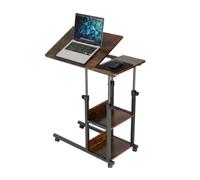 Table pour ordinateur portable Relaxdays, réglable 63-90 cm, inclinable, sur roulettes, 2 étagères, C, marron/noir