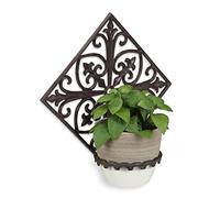 relaxdays Support Pot de Fleurs Antique, Fonte, décoration Jardin, Porte Plantes Mural extérieur, Ø 13,5 cm, Brun foncé