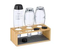 Relaxdays Support pour 3 Bouteilles telles Que Les SodaStream, en Bambou, égouttoir Pratique, Nature et Gris