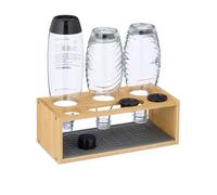 Relaxdays Support pour 3 bouteilles telles que les SodaStream en bambou égouttoir pratique nature et gris