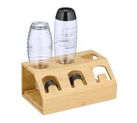 Relaxdays Support pour 3 Bouteilles telles Que Les SodaStream, en Bambou Robuste, Plateau Amovible, Nature