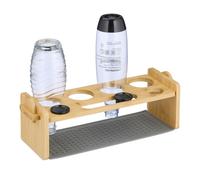 Relaxdays Support pour 4 Bouteilles telles Que Les SodaStream, en Bambou, égouttoir Pratique, Nature et Gris