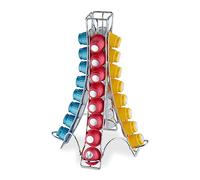 Relaxdays Support pour Capsules, 32 dosettes, Rangement en métal, H x L x P : 30 x 21,5 x 21,5 cm, argenté