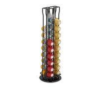Relaxdays Support pour Capsules, 40 dosettes, Rangement pivotant en métal, H x D : 37 x 11,5 cm, Noir
