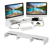 Relaxdays Support pour deux écrans, largeur extensible 74-105 cm, rehausseur d'écran ergonomique, blanc
