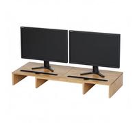 Relaxdays Support pour deux moniteurs, segments extensibles, largeur 74-105 cm, tablette ergonomique en bambou, naturel