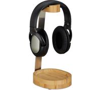 Relaxdays Support à Casque Audio, Bambou, Métal, Fixation pour écouteurs, Rangement, Design élégant, Naturel