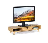 Relaxdays Support pour écran en Bambou avec tiroir, 62 x 20,5 x 13 cm, Naturel