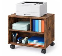 Relaxdays, Support pour imprimante, 3 Compartiments, Mobile, Marron Vintage | 4 roulettes et freins, pour le bureau, chariot d'imprimante, panneau de fibres