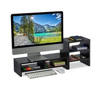 Relaxdays Support pour Moniteur, 2 Parties, Organiseur, Travail Ergonomique, rehausseur d'écran, pour Bureau, Noir