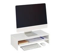 Relaxdays Support pour Moniteur, Rangement supplémentaire, Design Moderne, pour Le Bureau, HLP 14,5x54x25,5 cm, Blanc