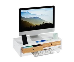 Relaxdays Support pour moniteur à 2 tiroirs blanc
