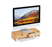 Relaxdays Support pour moniteur en bambou, Rehausseur d’écran 2 tiroirs, bureau et étude HLP, 11,5 x 47 x 18cm, naturel