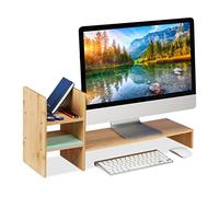 Relaxdays Support pour Moniteur en Bambou, Pose écran Hauteur, HLP: 30x67x20 cm, Ergonomique, 4 Compartiments, Naturel