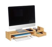 Relaxdays Support pour moniteur en bambou, rehausseur d’écran, tablette PC, espace rangement, HLP 12x70x19 cm, naturel